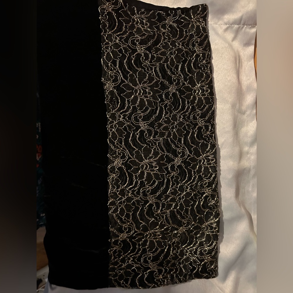 Long black velvet wrap with gold trim